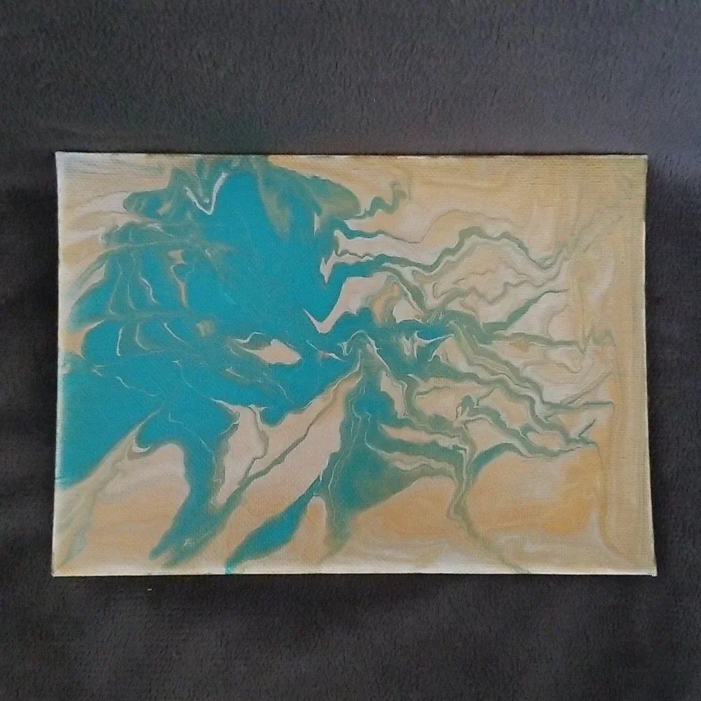 5×7 Teal Silver and Gold Marble Painting